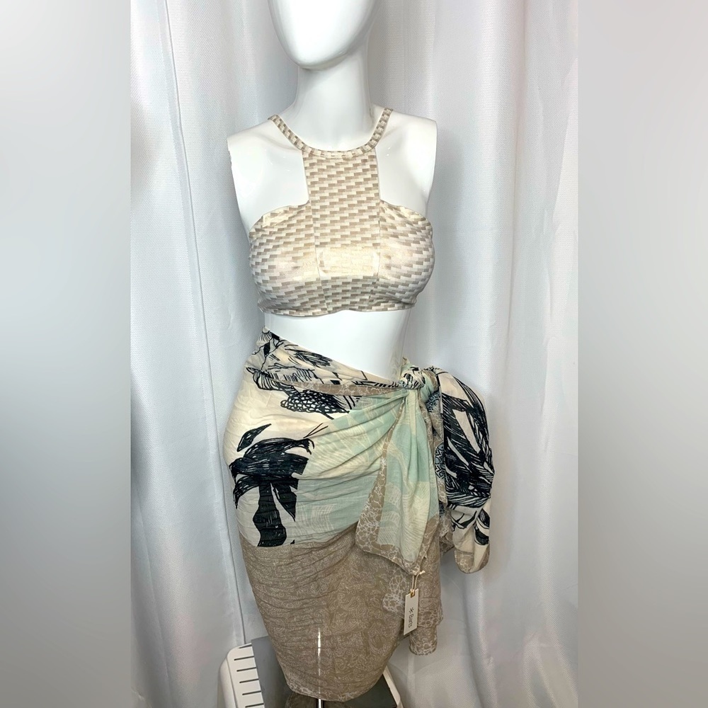 (Bundle & Save - 2 for $25) Elizabeth Jane Shira Cream and Gold Print Bikini set